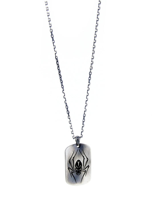 Men’s Spider Skull Tag Silver Necklace