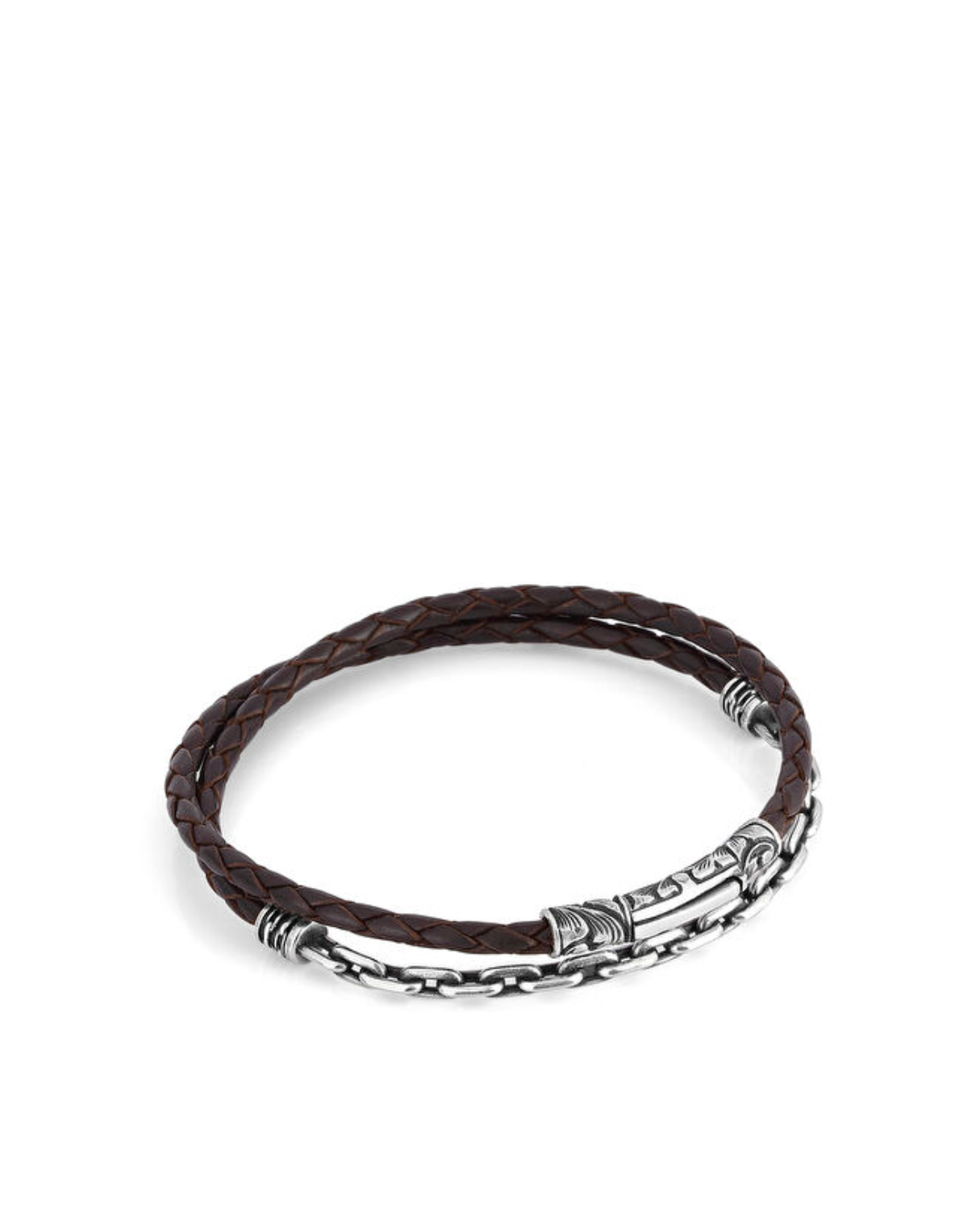 ARC Chain Leather Men’s Silver Bracelet