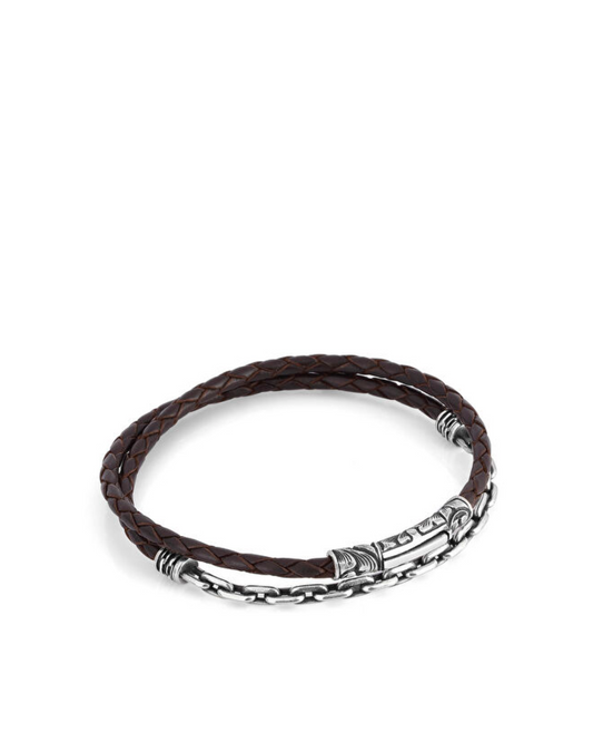 ARC Chain Leather Men’s Silver Bracelet
