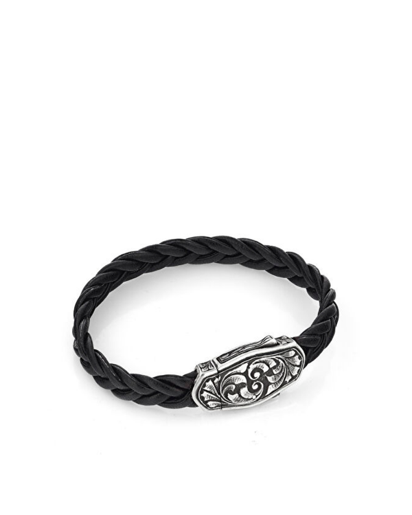 ARC Engraved Braided Leather Men’s Silver Bracelet