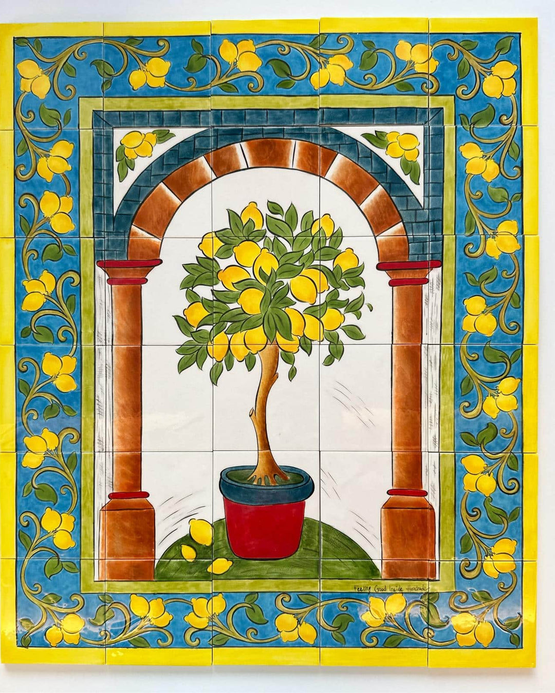 Amalfi Coast Handmade Lemon Ceramic Wall Panel with Pot (50 × 60 cm)