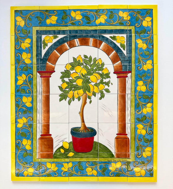 Amalfi Coast Handmade Lemon Ceramic Wall Panel with Pot (50 × 60 cm)