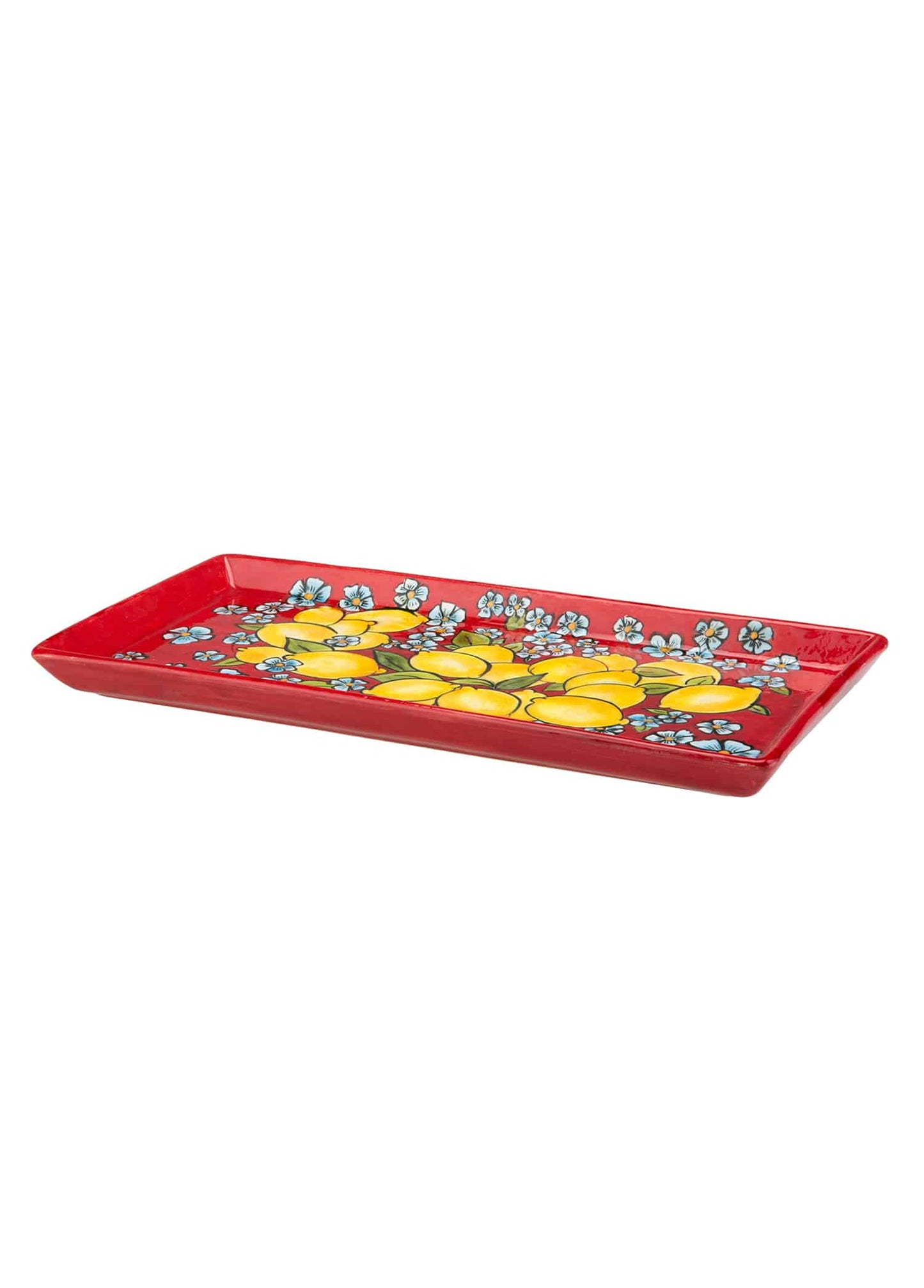 Amalfi Coast Handmade Red & Lemon Pattern Ceramic Tray (35 cm)