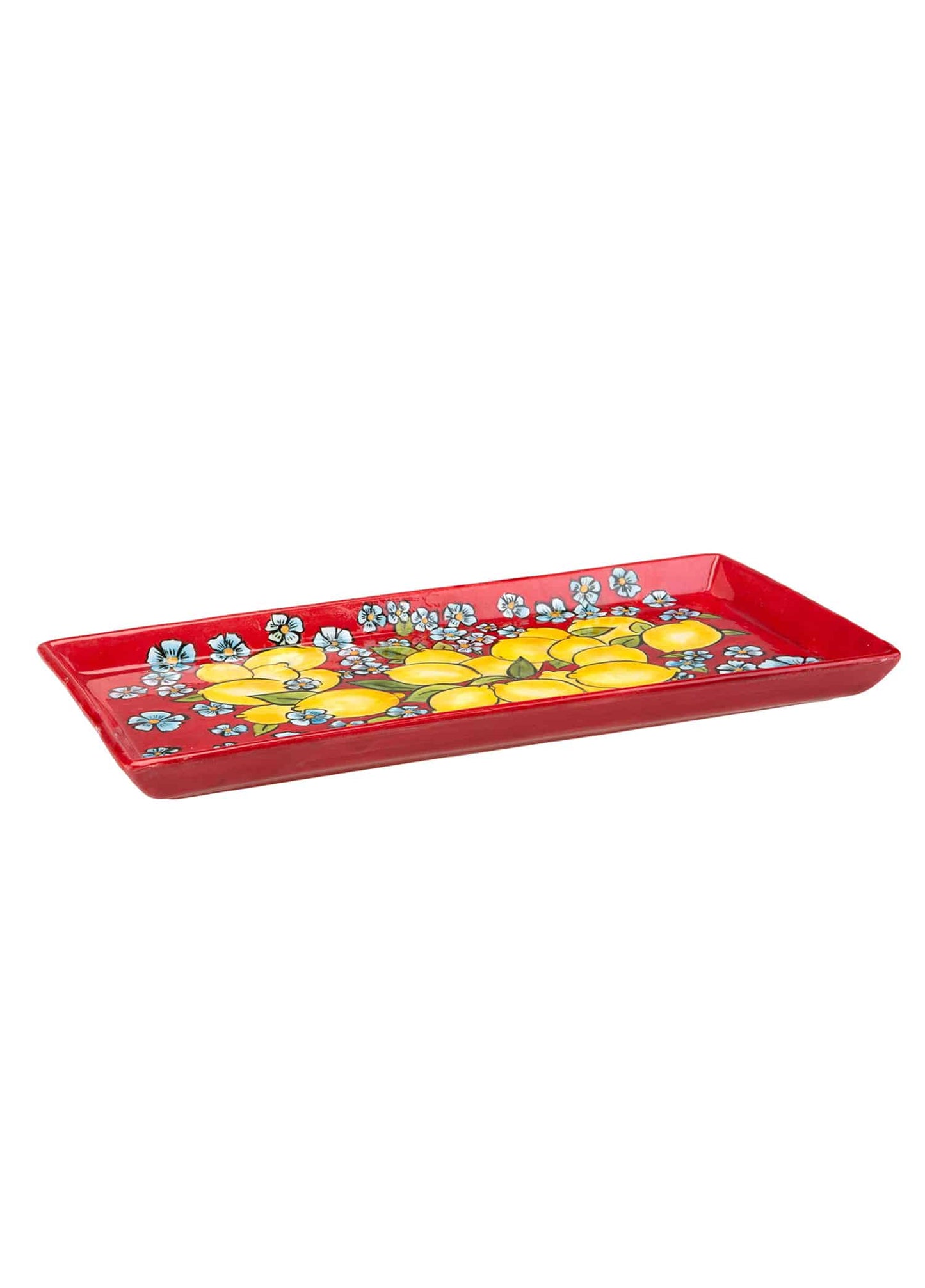 Amalfi Coast Handmade Red & Lemon Pattern Ceramic Tray (35 cm)