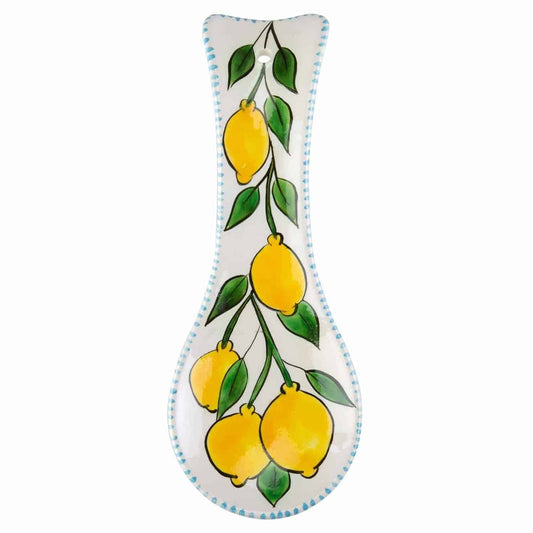 Amalfi Coast Handmade White Lemon Pattern Ceramic Spoon Holder (15 cm)