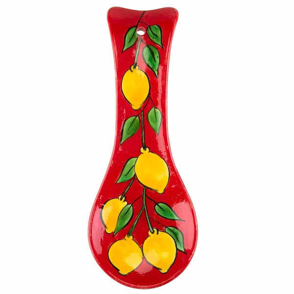 Amalfi Coast Handmade Red Base Lemon Pattern Ceramic Spoon Holder (15 cm)