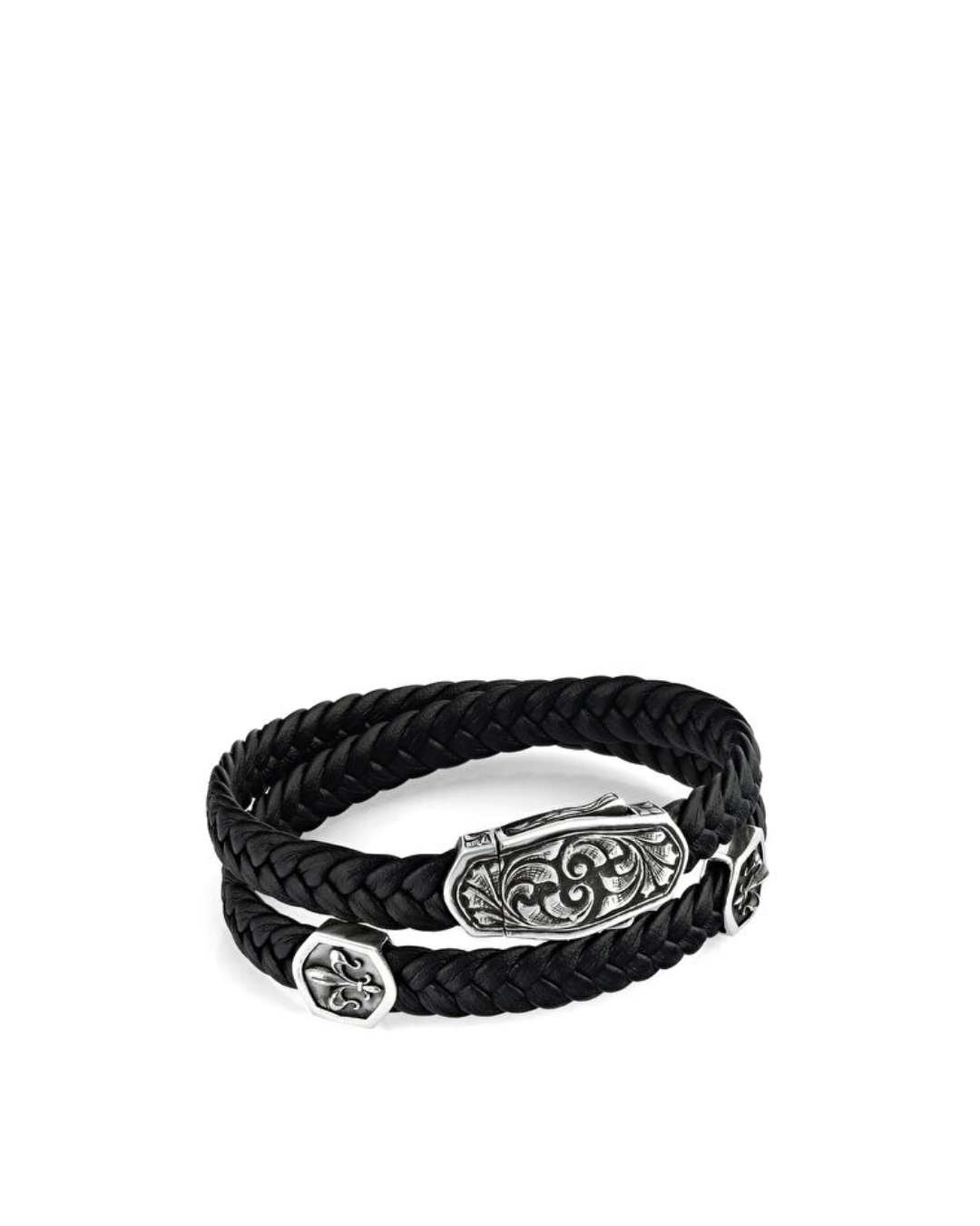 Arc Engraved Braided FDelis Men’s Silver Bracelet