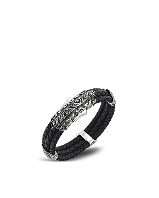 Concord 656 3pcs Black Men’s Leather Silver Bracelet