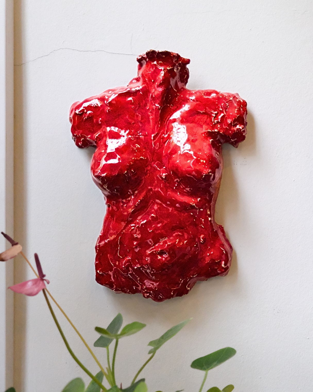 Crimson Torso Handmade Red Bust Wall Sculpture