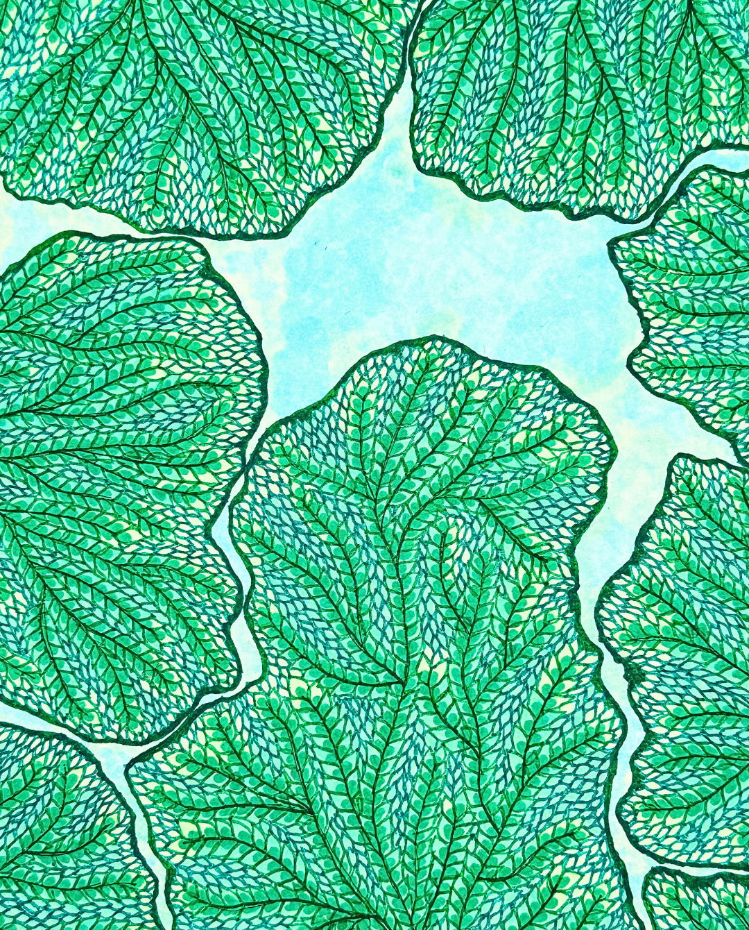 Crown Shyness 25cm Archival Ink & Watercolor Drawing