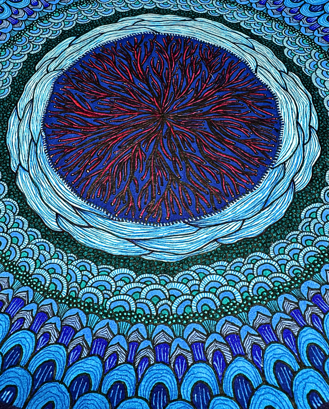 Deep Round Sea 25cm Archival Ink & Watercolor Drawing