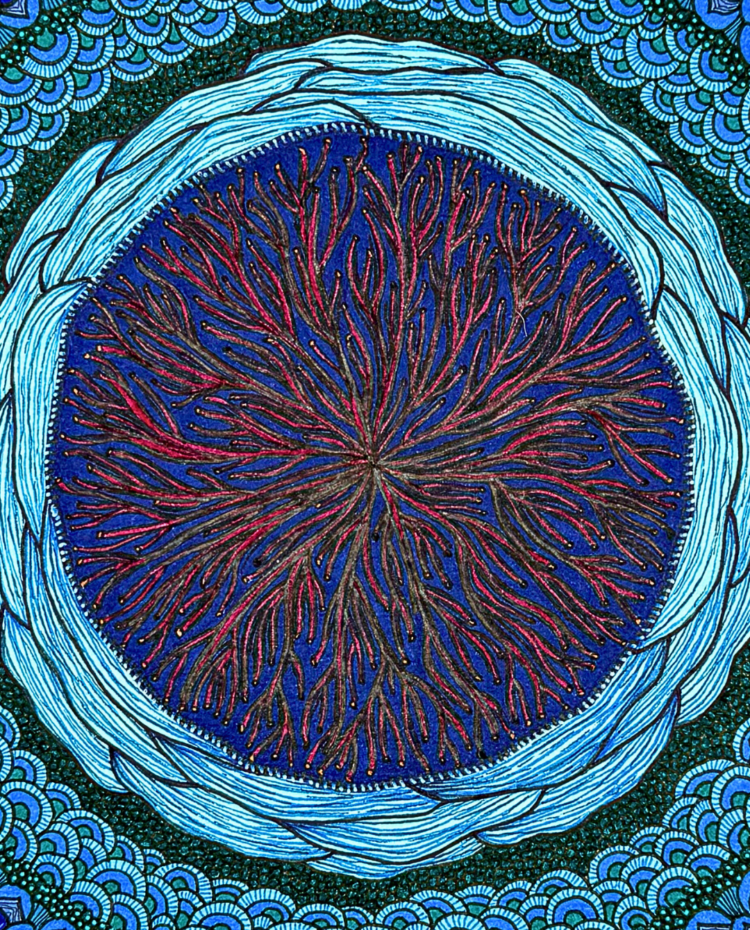 Deep Round Sea 25cm Archival Ink & Watercolor Drawing