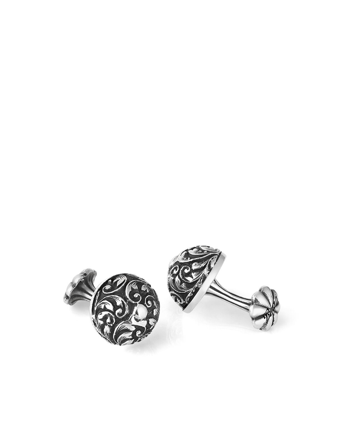 Engraved Floral Sphere Fx Silver Cufflinks