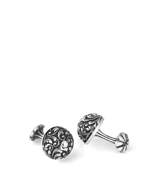 Engraved Floral Sphere Fx Silver Cufflinks