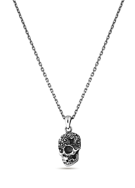 Engraved Skull Men’s Silver Necklace