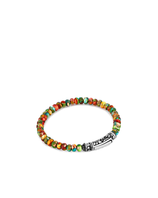 Engraved Variscite Multicolor Men’s Silver Bracelet