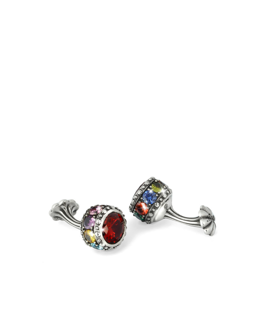 FLT Sphere Zircon Multicolor Silver Cufflinks