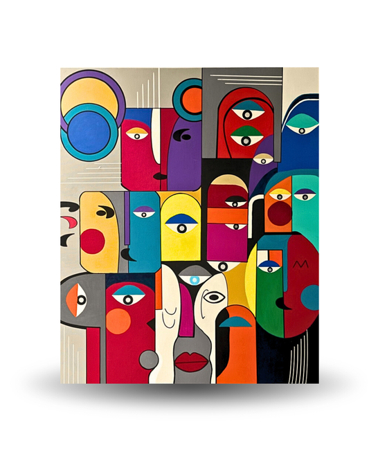 Faces & Tales 80 × 80 cm Geometric Abstract Oil Painting On Canvas