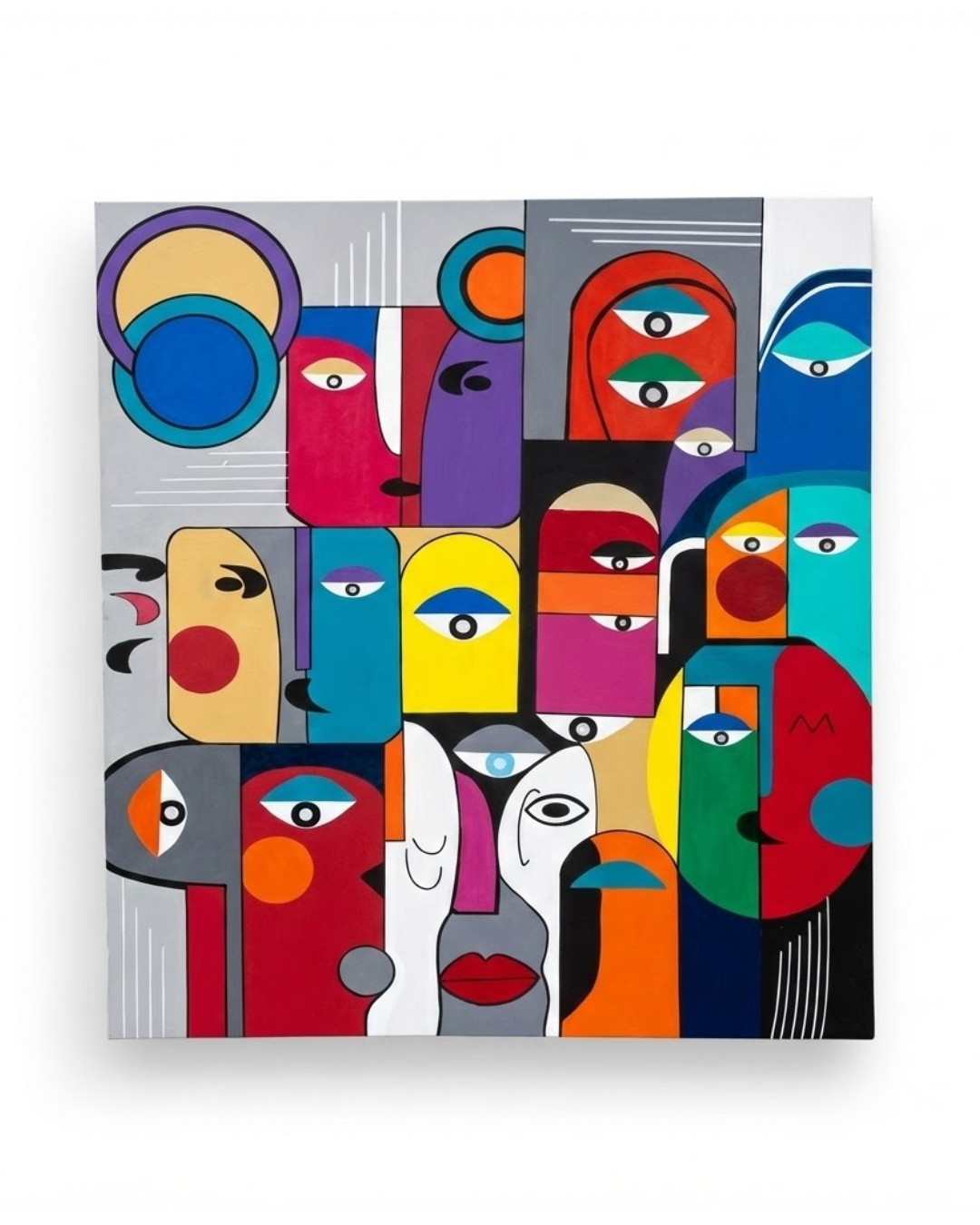 Faces & Tales 80 × 80 cm Geometric Abstract Oil Painting On Canvas