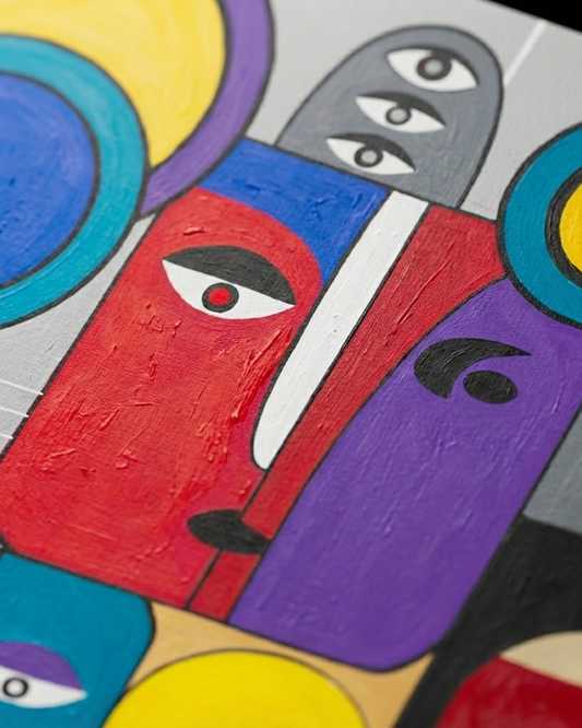 Faces & Tales 80 × 80 cm Geometric Abstract Oil Painting On Canvas
