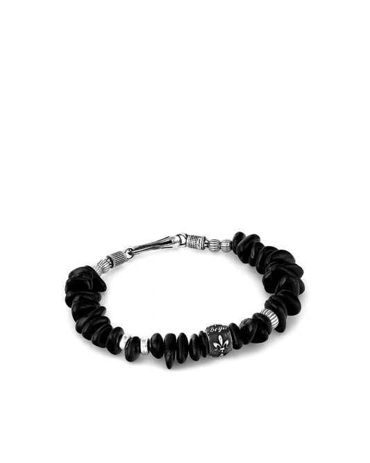 Fleur De Lis Tourmaline Black Men’s Silver Bracelet