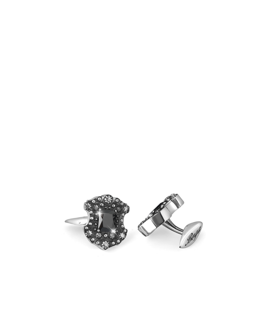 Floral Shield Octagon Zircon Silver Cufflinks