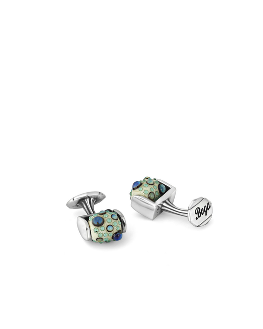 Glass Beads Barrel Fx Silver Cufflinks