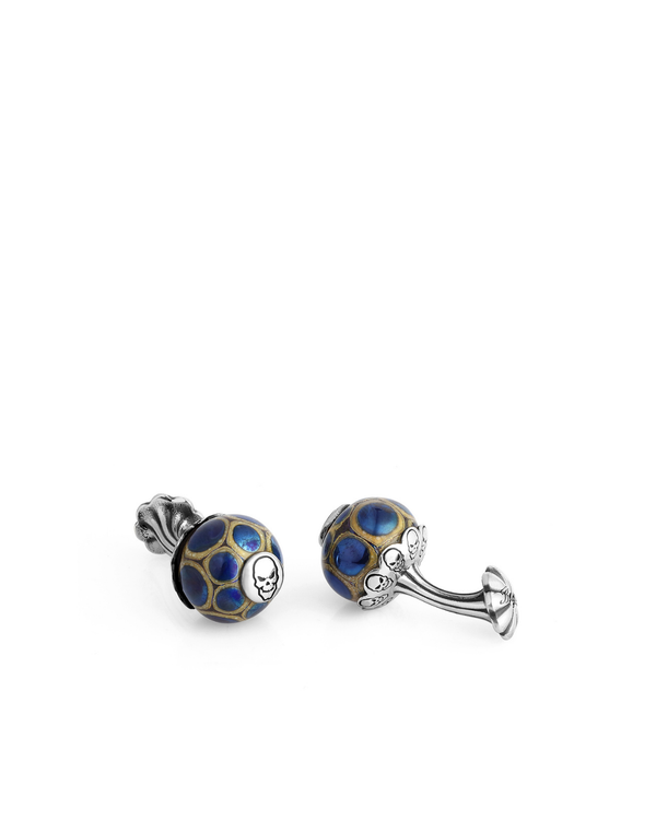 Glass Beads Skull Fx Silver Cufflinks