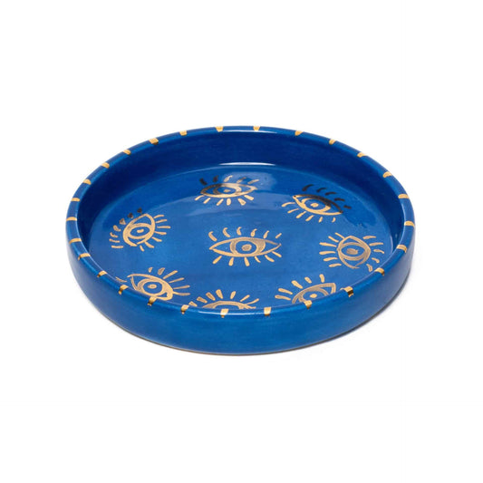 Inner Eye Handmade Cobalt Eye Ceramic Mini Plate with 24K Gold Detail