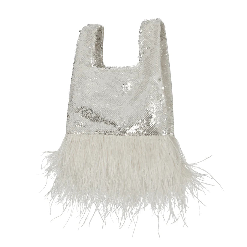Jade In White Sequin With Feather