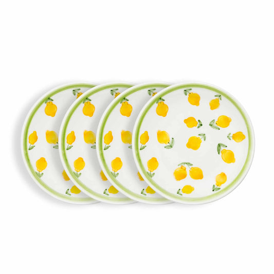 Lemon Splash Handmade Ceramic Multi-Lemon Cake Plate Set of 4 (18 cm)