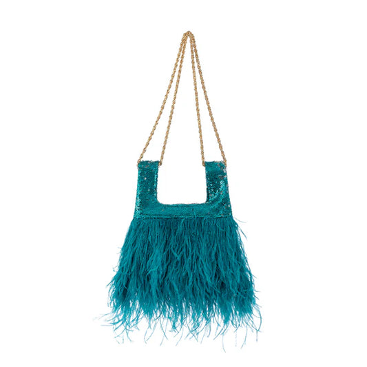 Micro Ines In Verdigris Sequin With Feather