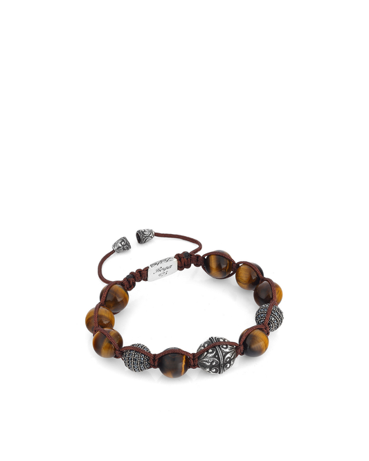 Macrame Engraved Brown Men’s Silver Bracelet