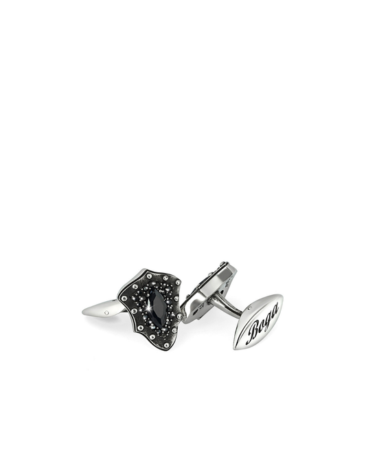 Marquise Shield Black Silver Cufflinks