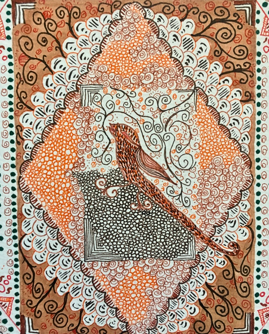 Oriental Bird 17x24cm Archival Ink & Marker Drawing