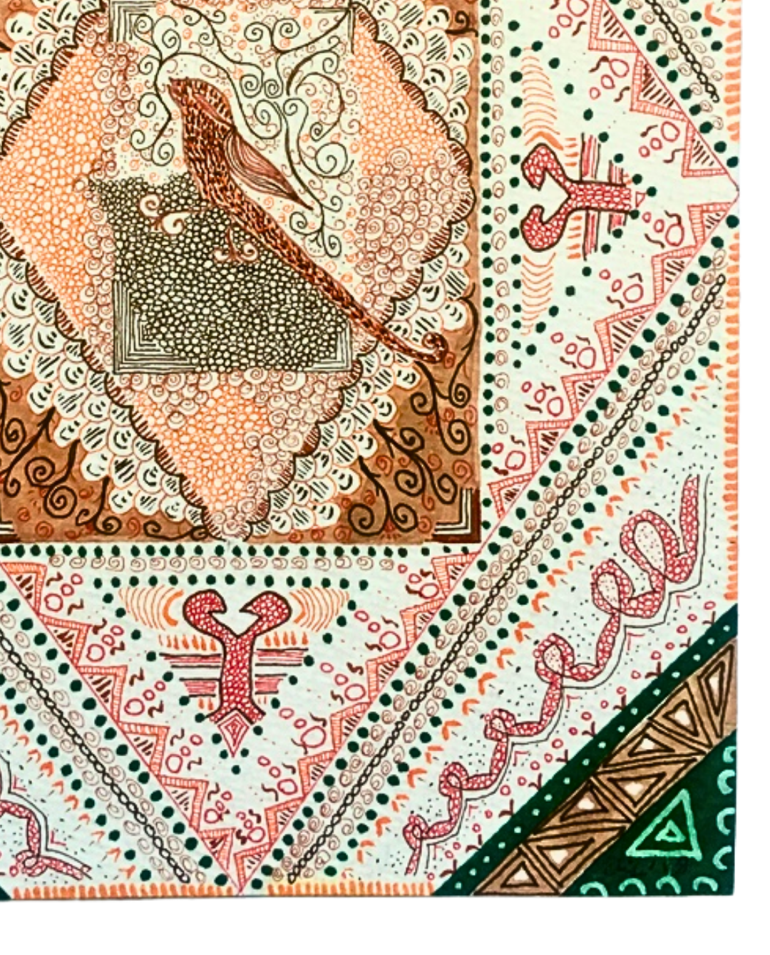 Oriental Bird 17x24cm Archival Ink & Marker Drawing