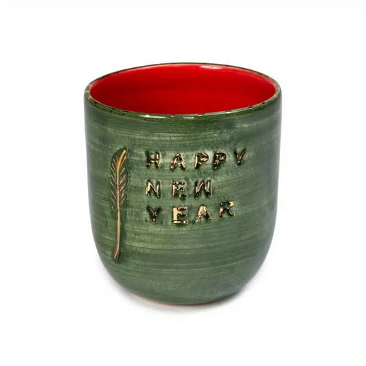 (With Special Gift Box) Xmas Happy New Year Green Handmade Ceramic Mood Mug
