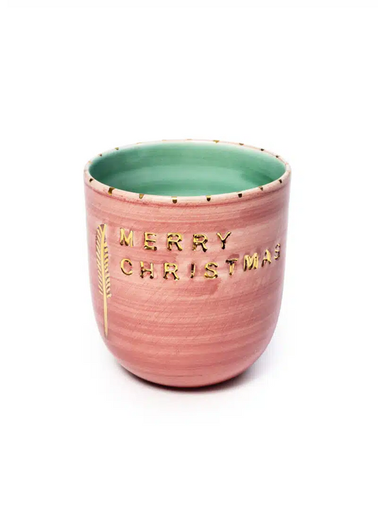 (Special Gift Box) Xmas Merry Christmas Pink Handmade Ceramic Mood Mug
