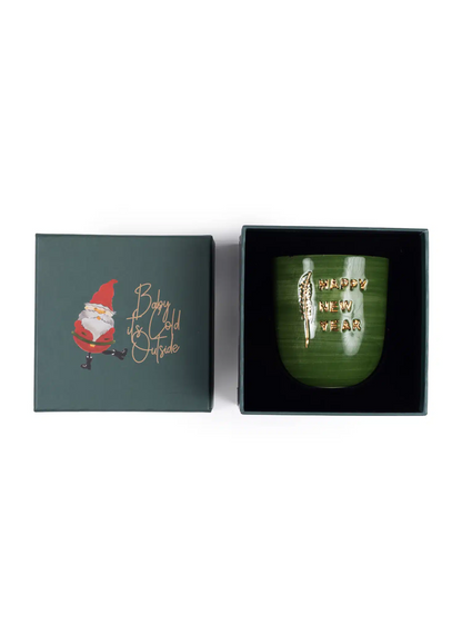 (Special Gift Box) Xmas Merry Christmas Green Handmade Ceramic Mood Mug