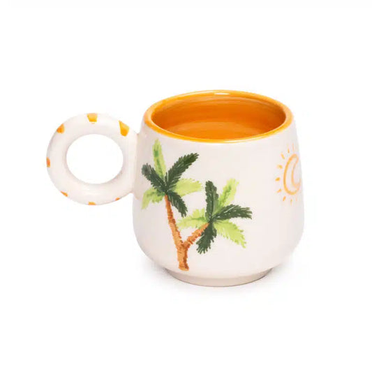 Palm Beach Handmade Ceramic Mug with Orange Handle