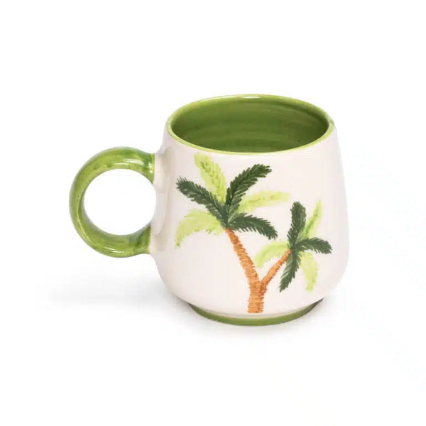 Palm Beach Handmade Ceramic Mug with Green Handle