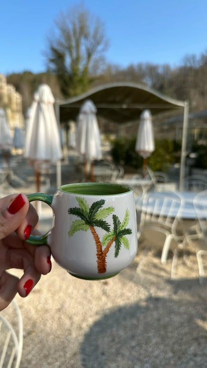 Palm Beach Handmade Ceramic Mug with Green Handle