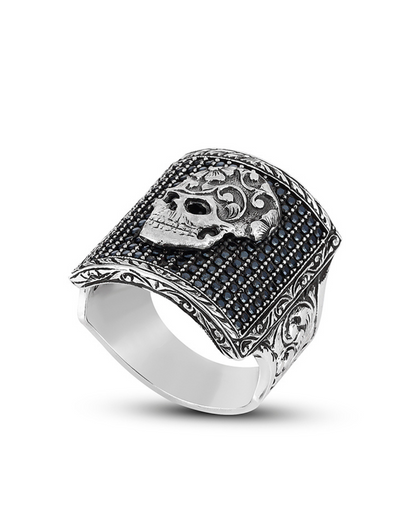 Pave Skull Men’s Silver Ring