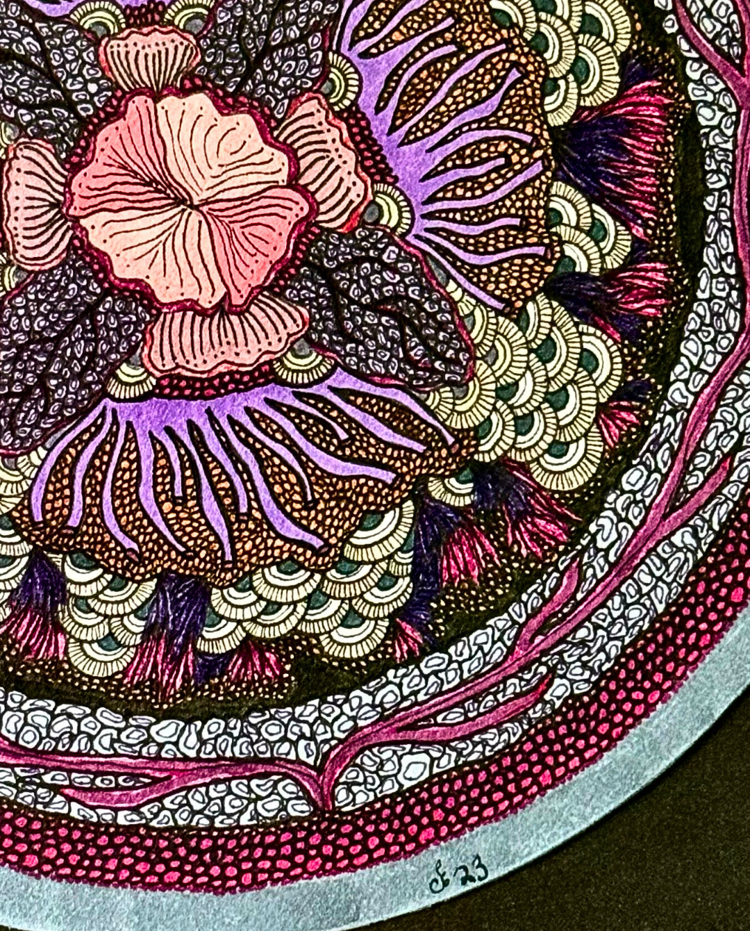 Pink Coral 31.5x31.5cm Neo-Organic Ocean-Inspired Drawing