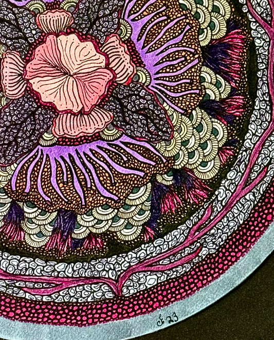 Pink Coral 31.5x31.5cm Neo-Organic Ocean-Inspired Drawing