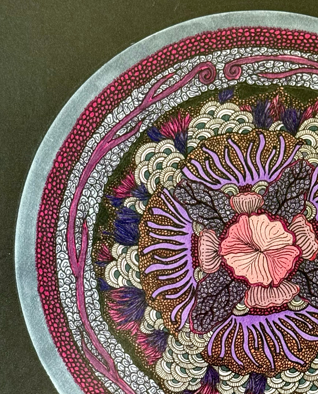 Pink Coral 31.5x31.5cm Neo-Organic Ocean-Inspired Drawing