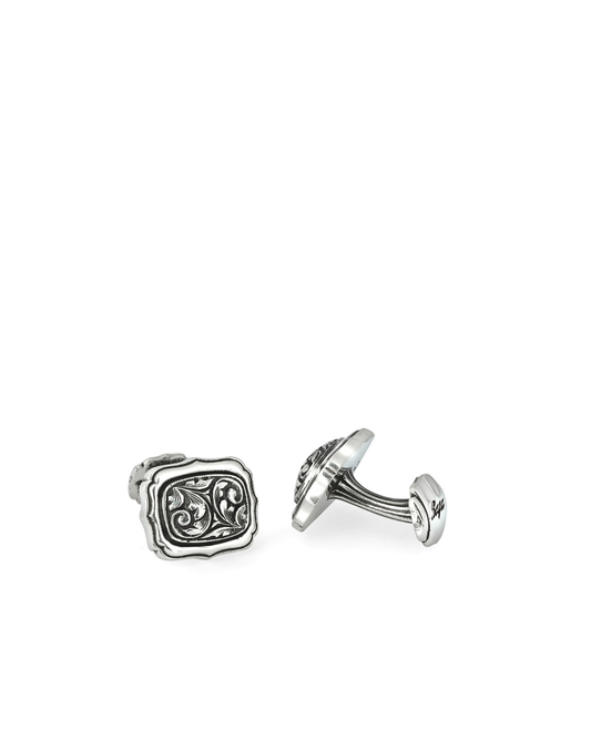 Rectangle Radius Engraved Silver Cufflinks