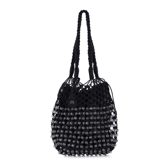 Stella In Black Macrame Beaded Bag