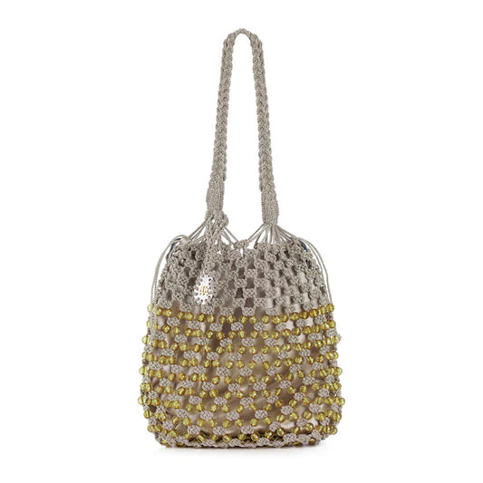 Stella In Gold Macrame Beaded Bag