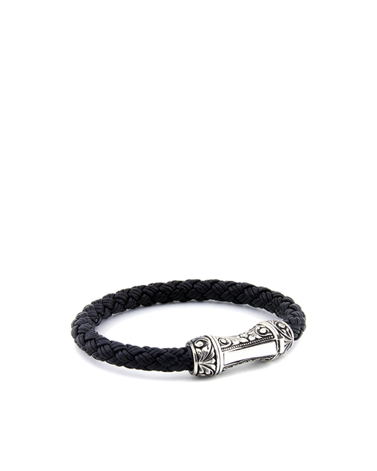 Single Lock Curved Black Men’s Silver Bracelet